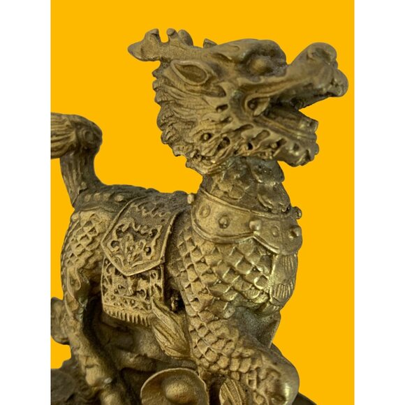 VTG Brass FengShui Foo Dogs Pair Dragon Figures Pi Xiu Figurines Lucky 3" 7892 - Picture 8 of 11